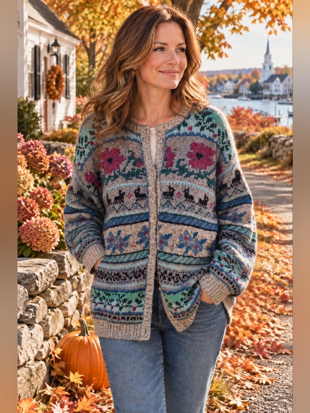 Vintage L.L.Bean Wool Fair Isle Cardigan Floral Nordic 80s